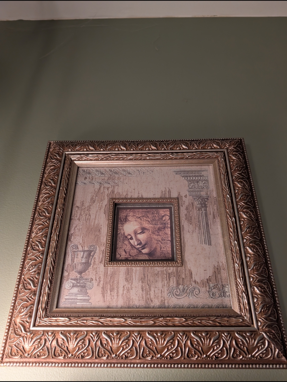 Ornate Copper-Tone Framed Leonardo Wall Art with Classical Portrait